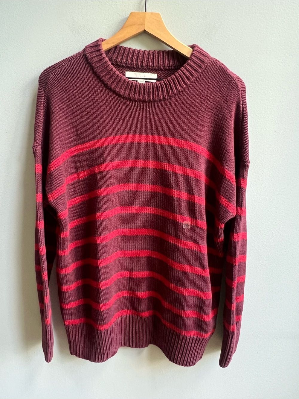 LOFT NWT Striped Rib Trim Tunic Sweater Burgundy Red Size Medium